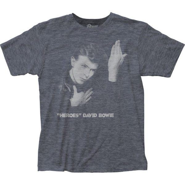 David Bowie Heroes Mens T Shirt Heather Navy Blue SALE_2497