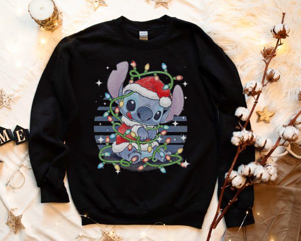 Disney Lilo And Stitch Christmas Lights Portrait Unisex Sweatshirt