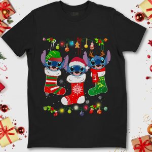 Disney Stitch On Socks Christmas Lights Gift Funny Xmas Holiday Shirt