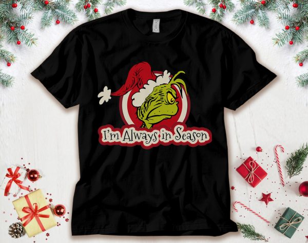 Dr. Seuss Grinch Always In Season Santa Hat Christmas Unisex T Shirt