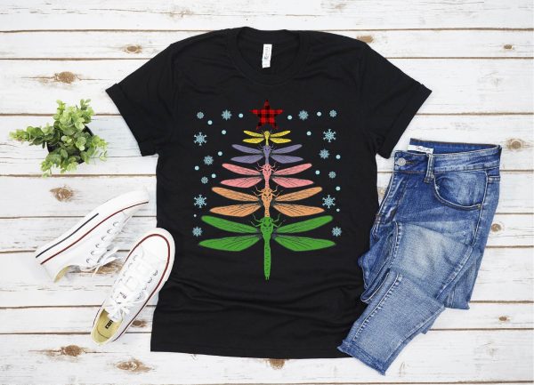 Dragonfly Christmas Tree Funny Lovers T-Shirt For Men Women Girls Kids