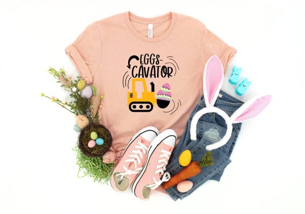 Easter Boy Eggs Excavator Kids Shirt