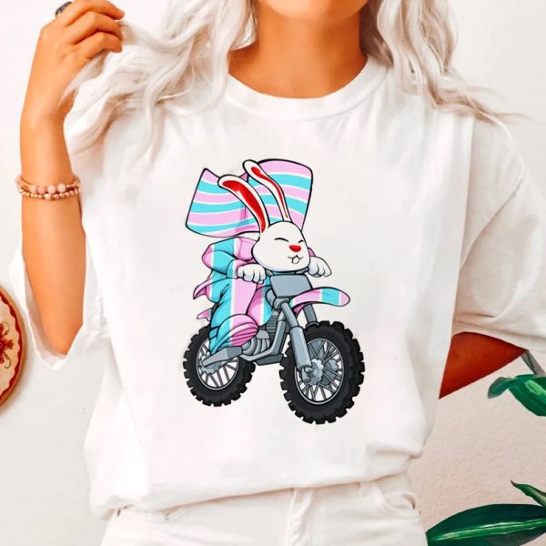 Easter Bunny Riding Motorcycle Lgbt-Q Transgender Pride Trans Tee