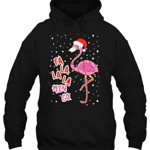 Fa La Mingo Cute Pink Flamingo Santa Hat Merry Christmas Hoodie Shirt