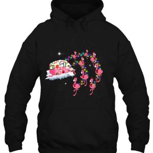 Flamingo Santa Hat Camper Christmas Hoodie Shirt