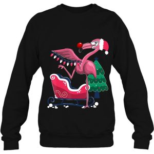 Flamingo Santa Hat Christmas Lights Sledge Shirt For Babies