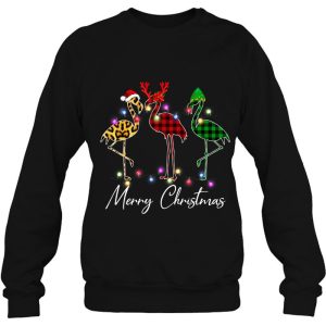 Flamingo Santa Hat Reindeer Buffalo Plaid Christmas Gift Kids Shirt