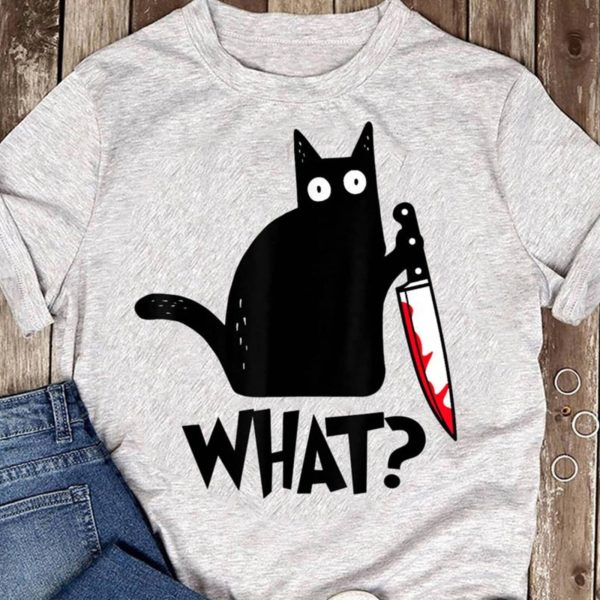 Funny Black Cat Shirt What Murderous With Knife Oversized Tshirt Comfort Colors