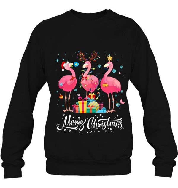 Funny Flamingo Lights Santa Hat Sweater Xmas Tree Christmas Shirt