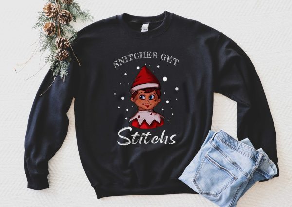 Funny Snitches Get Stitches Elf Shirt