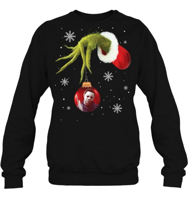 Grinch Hand Holding Michael Myers Christmas Sweatshirt