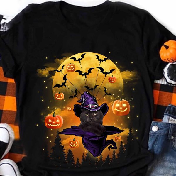 Halloween Black Cat Witch Oversized Shirt Comfort Colors