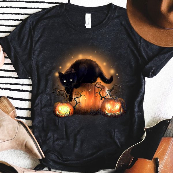 Halloween Cat Shirt Black &amp Pumpkins Oversized Tshirt Comfort Colors