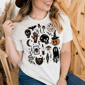 Halloween Doodles Vintage Fall Apparel Witchy Shirt 4