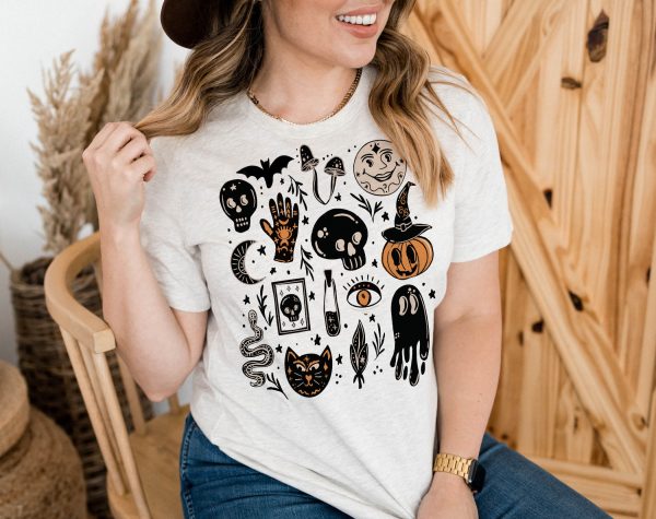 Halloween Doodles Vintage Fall Apparel Witchy Shirt