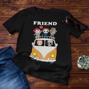 Halloween Horror Characters Friends In Van Funny Vintage T-Shirt
