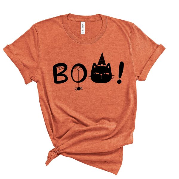 Halloween Shirt Super Cute BOO Art With Black Cat And Spiders Oversized Tshirt Comfort Colors Women