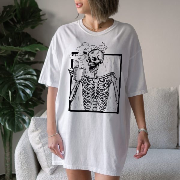 Halloween Skeleton Drinking Coffee Shirt