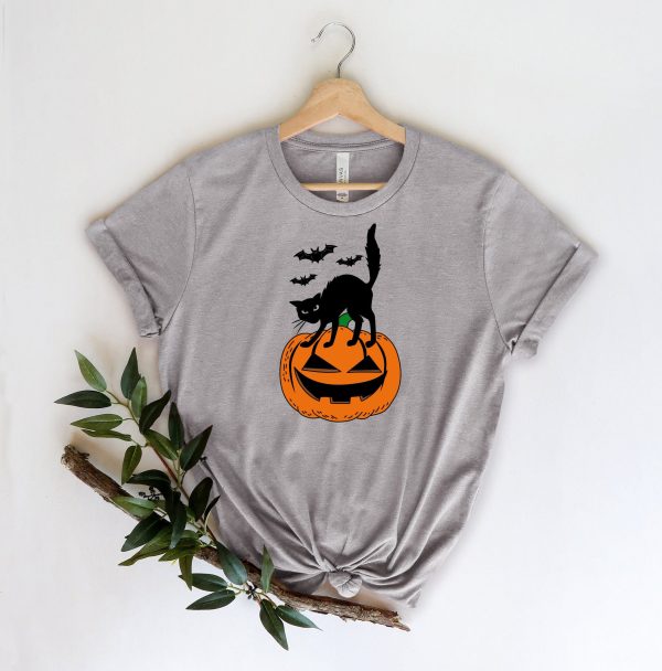 Happy Halloween Shirt Black Cat Oversized Tshirt Comfort Colors