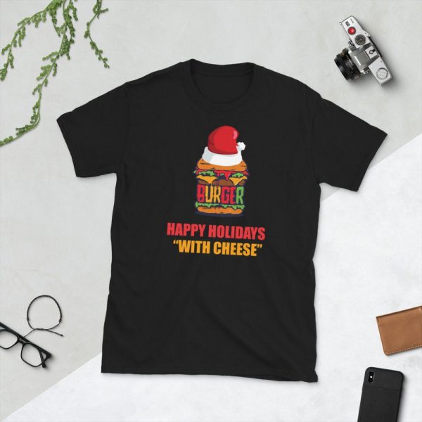 Happy Holidays With Cheese Santa Hat Christmas T-Shirt