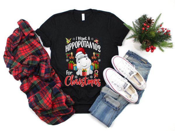 I Want A Hippopotamus For Christmas Cute Santa Shirt