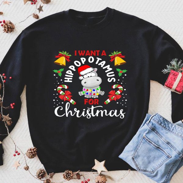 I Want A Hippopotamus For Christmas Cute Santa Xmas Shirt