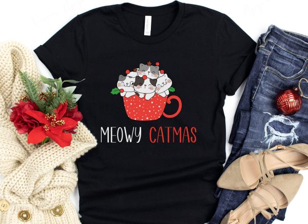 Meowy Catmas Funny Cat Christmas Shirt Gift For Lover