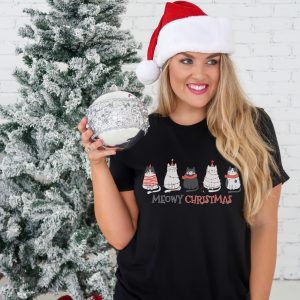 Meowy Christmas Shirt For Women Funny Cat Gift Lovers