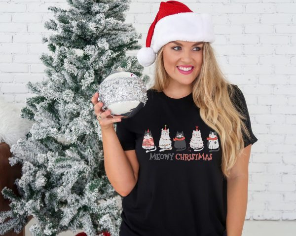 Meowy Christmas Shirt For Women Funny Cat Gift Lovers