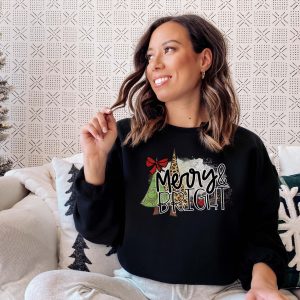 Merry And Bright Christmas Trees Sweatshirt For Women