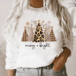 Merry And Bright Leopard Print Christmas Tree Sweatshirt