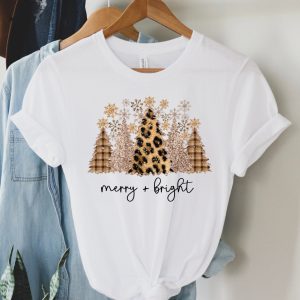 Merry And Bright Leopard Print Christmas Tree Sweatshirt