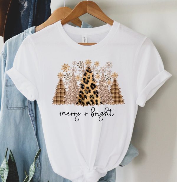 Merry And Bright Leopard Print Christmas Tree Sweatshirt