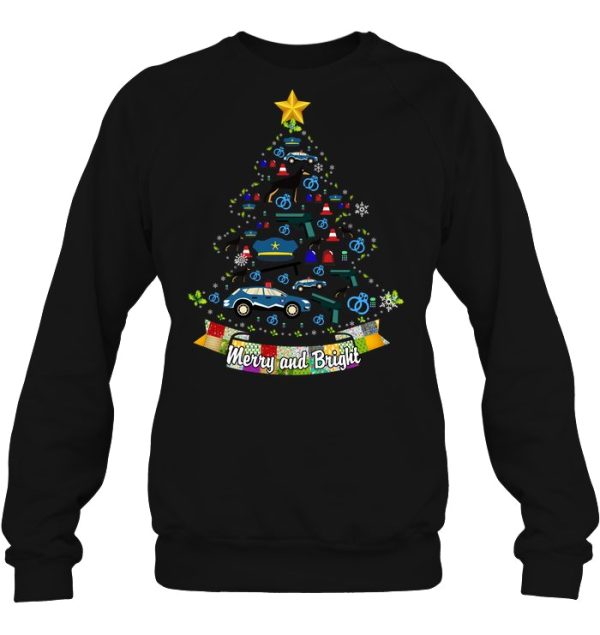 Merry And Bright Police Officer Christmas Tree Sweatshirt