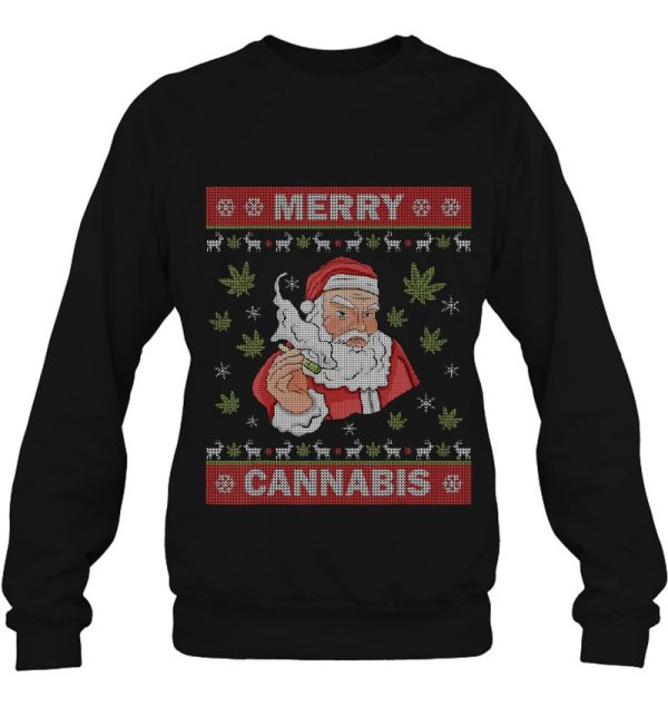 Merry Cannabis Santa Clause Weed Ugly Christmas Sweater Hoodie