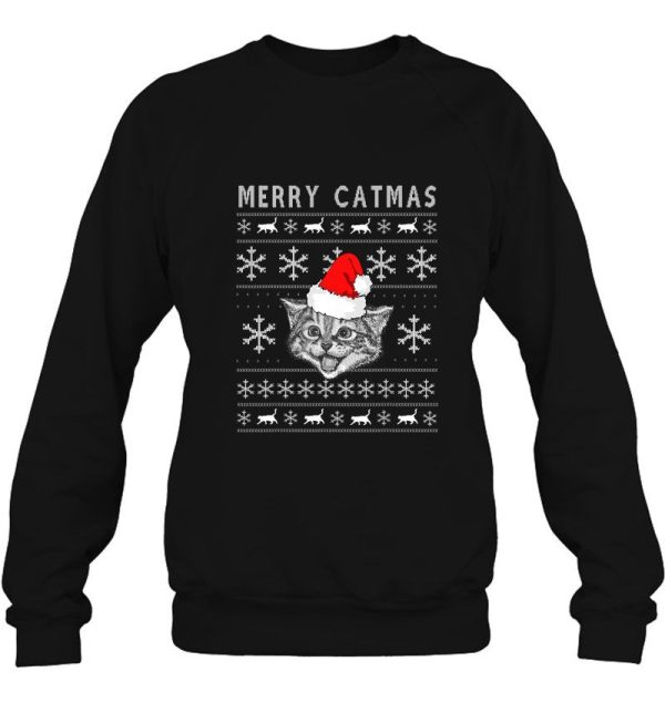 Merry Catmas Cat With Santa Hat Christmas Sweatshirt