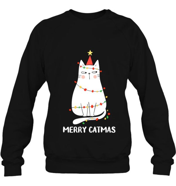 Merry Catmas Christmas Pajamas Lights Gift Sweatshirt