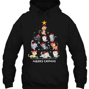 Merry Catmas Cute Cat Christmas Tree Hoodie Shirt