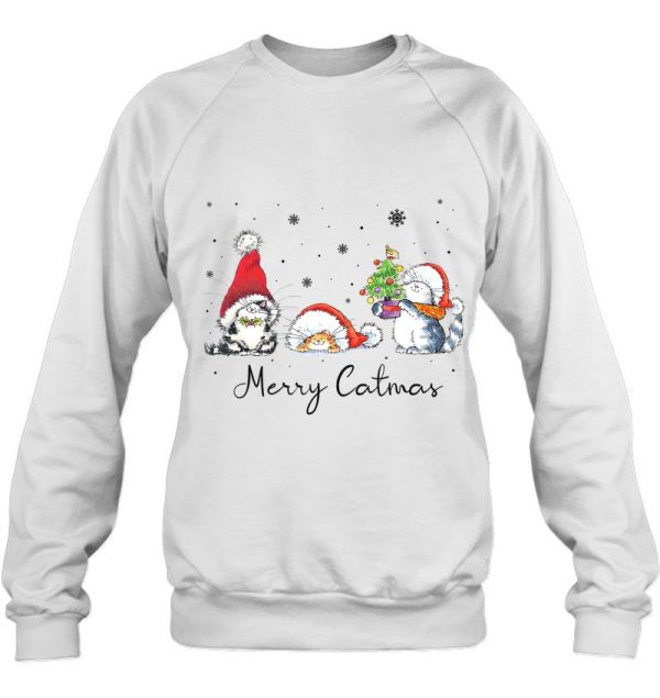 Merry Catmas Cute Cat Santa Hat Snowflakes Christmas Sweatshirt