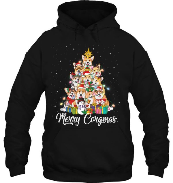 Merry Corgmas Corgi Christmas Tree Fairy Lights Dog Lover Hoodie Shirt