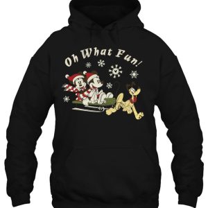Mickey Minnie And Pluto Oh What Fun Christmas Sled Hoodie Shirt
