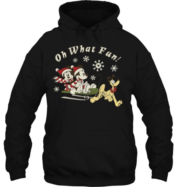 Mickey Minnie And Pluto Oh What Fun Christmas Sled Hoodie Shirt