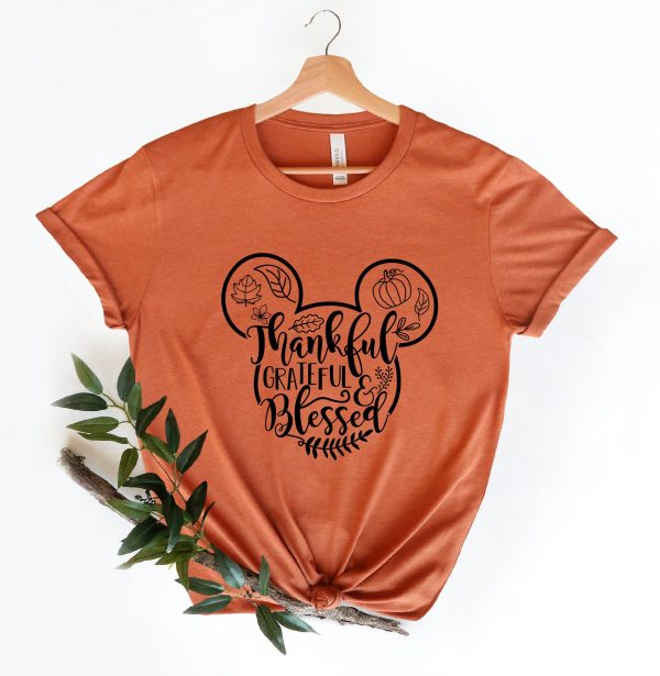 Mickey Thankful Grateful Blessed Disney Halloween Matching Thanksgivin Shirt
