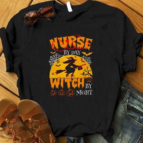 Nurse By Day Witch By Night Halloween Gift Nurse Shirt