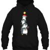 Penguin Christmas Tree Star Funny Humorous Santa Hat Pajama Hoodie Shirt