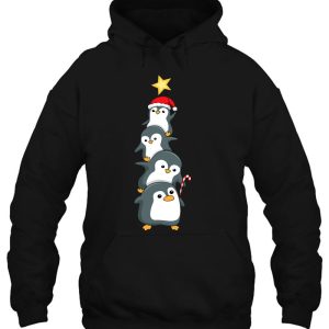Penguin Christmas Tree Star Funny Humorous Santa Hat Pajama Hoodie Shirt