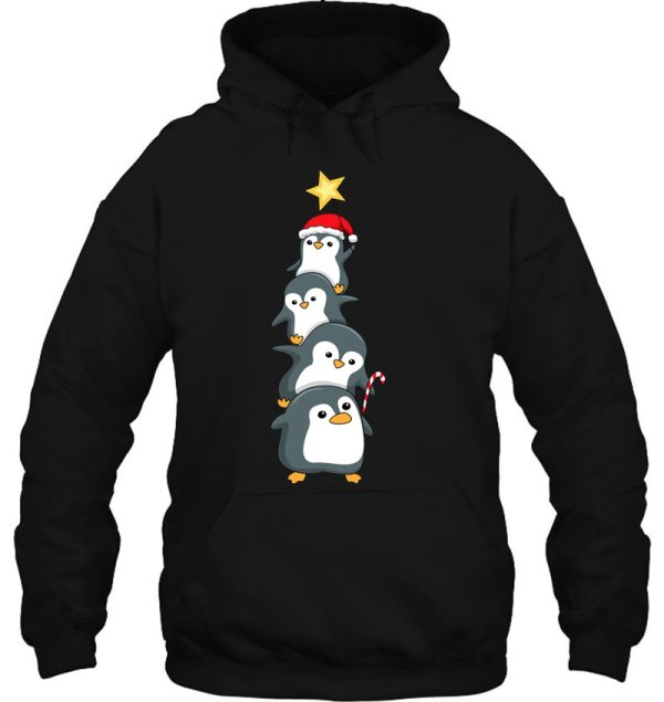 Penguin Christmas Tree Star Funny Humorous Santa Hat Pajama Hoodie Shirt