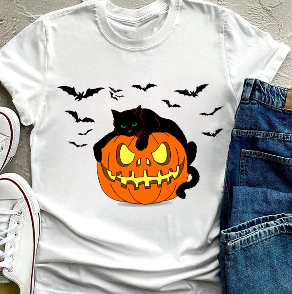 Pumpkin And Black Cat Halloween Oversized Shirt Comfort Colors