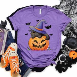 Pumpkin And Black Cat Halloween Oversized Sweatshirt Comfort Colors 1