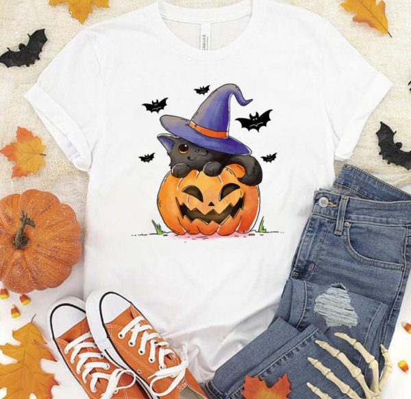 Pumpkin And Black Cat Halloween Oversized Sweatshirt Comfort Colors